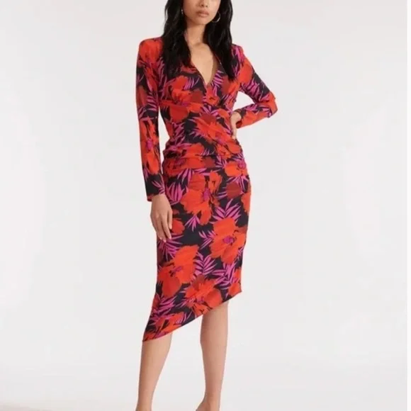 navy blue a line midi dress Strapless A-Line Midi Dress with Deep V-Neck Wedding Guest Dress main image 1